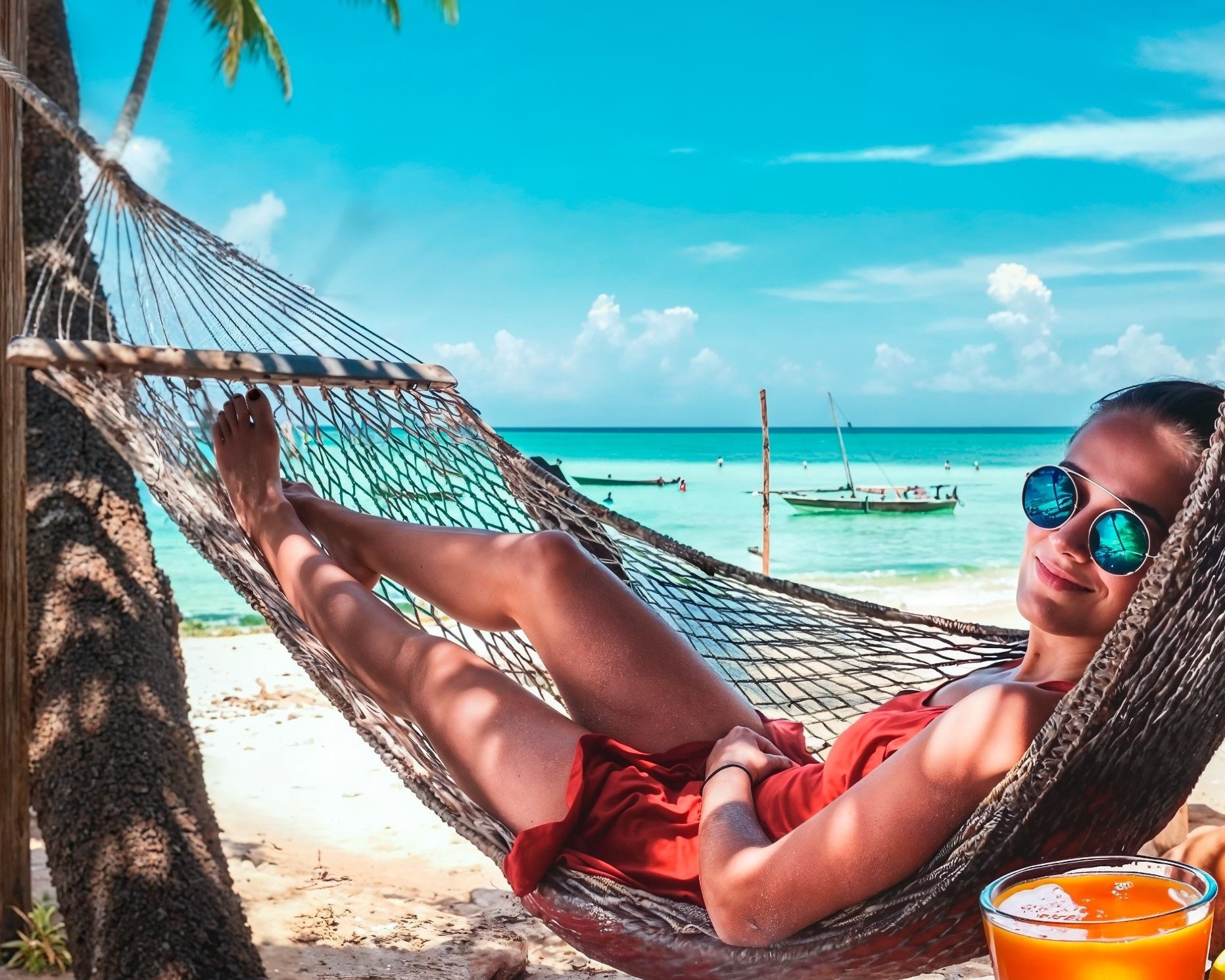 Mulher relaxando numa rede